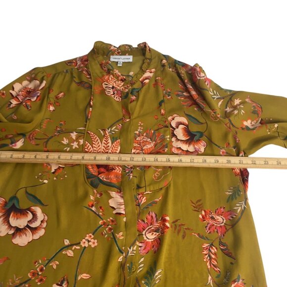 Gibson + Latimer Blouse Womens XL Green Floral Ruffle Cuff Mock Neck Boho Top - Picture 10 of 15